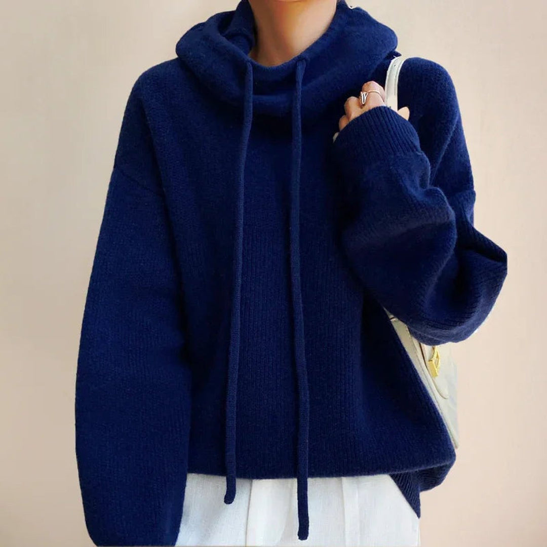 Freya | Women's Hooded Knitted Jumper Roll Neck Drawstring Oversized