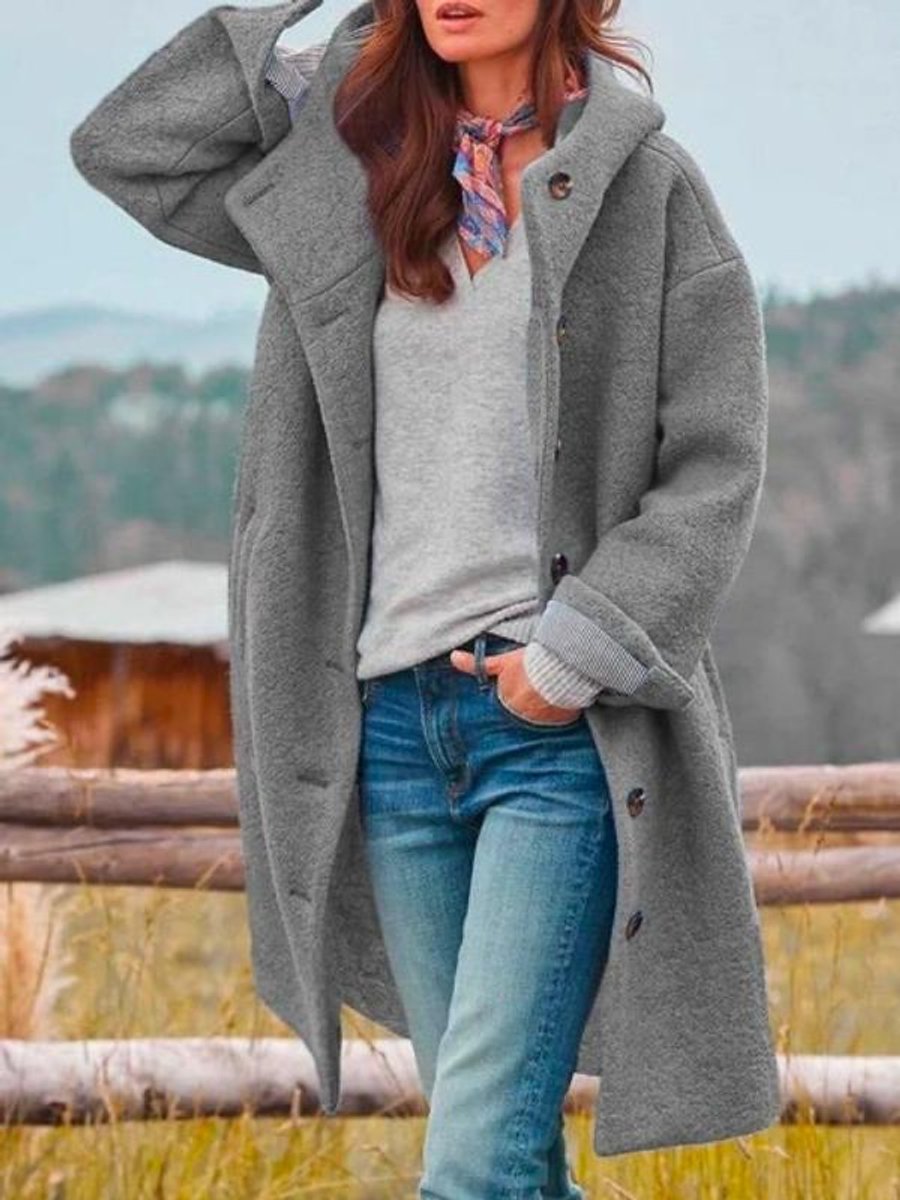 Lily | Women's Hooded Longline Wool-Touch Button-Front Winter Coat