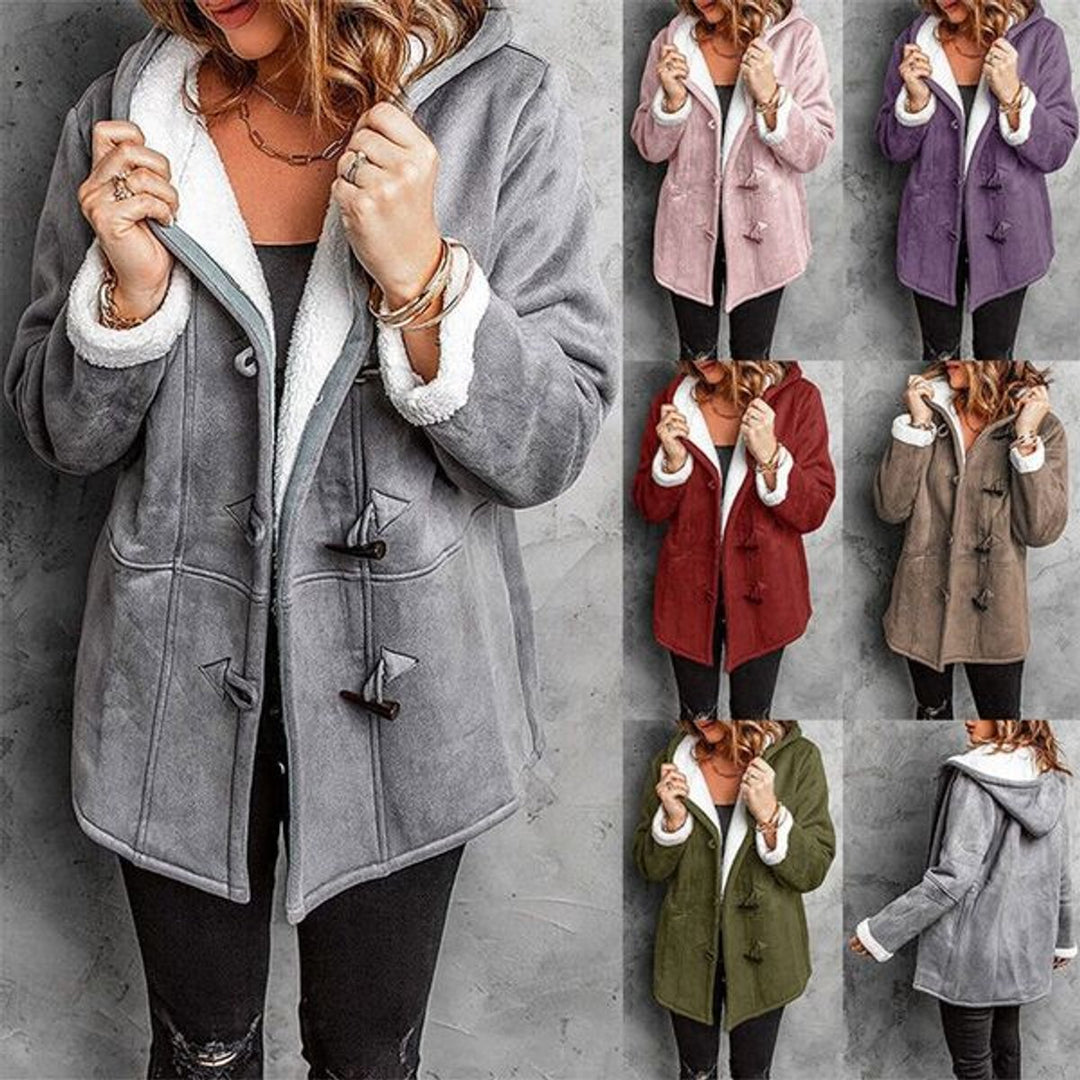 Ava | Women's Hooded Sherpa-Lined Suede Coat Toggle Fastening