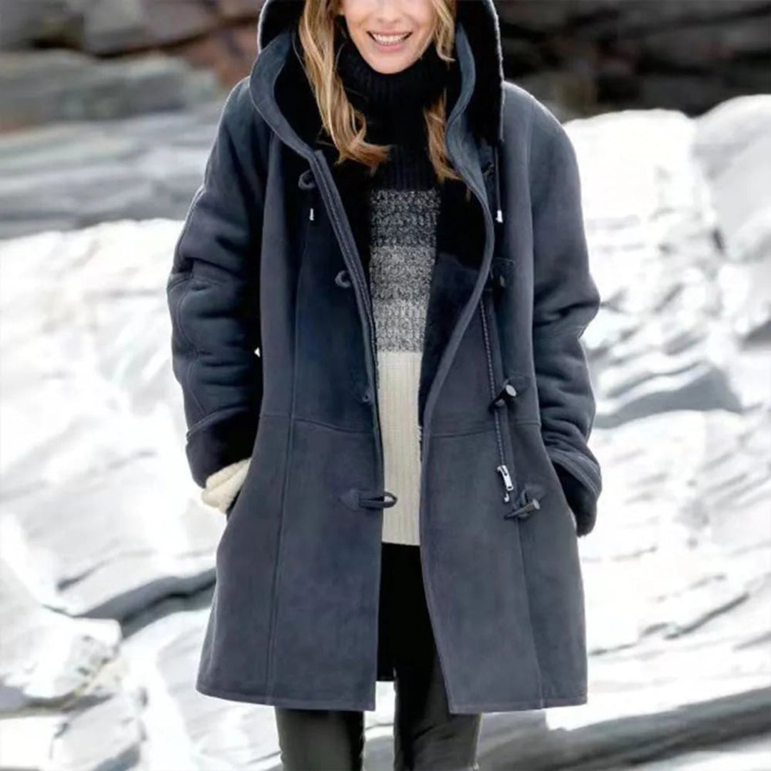 Ava | Women's Hooded Sherpa-Lined Suede Coat Toggle Fastening