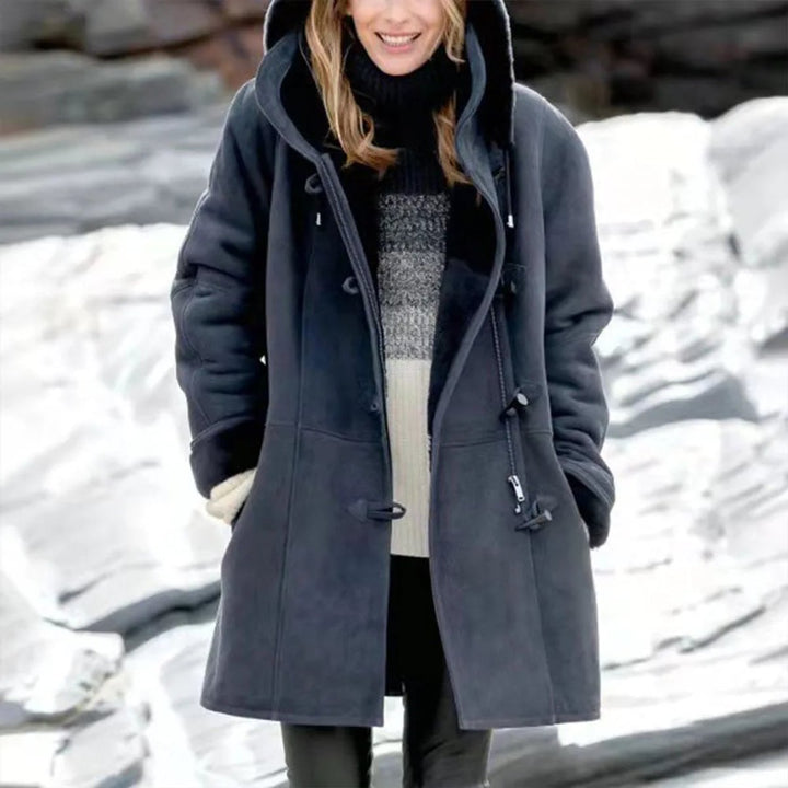 Ava | Women's Hooded Sherpa-Lined Suede Coat Toggle Fastening