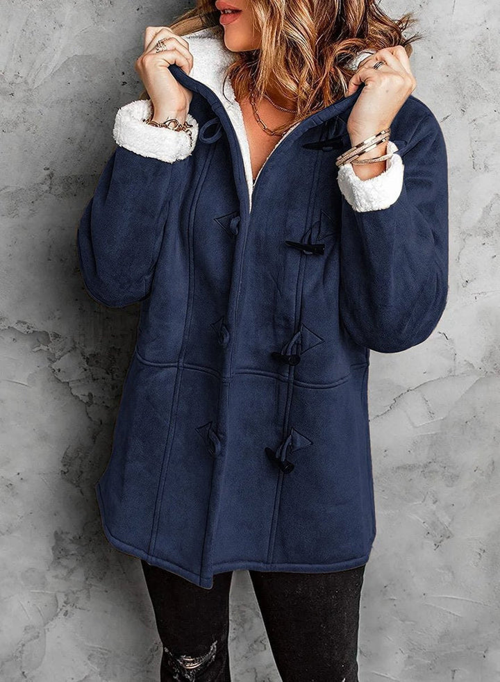 Ava | Women's Hooded Sherpa-Lined Suede Coat Toggle Fastening