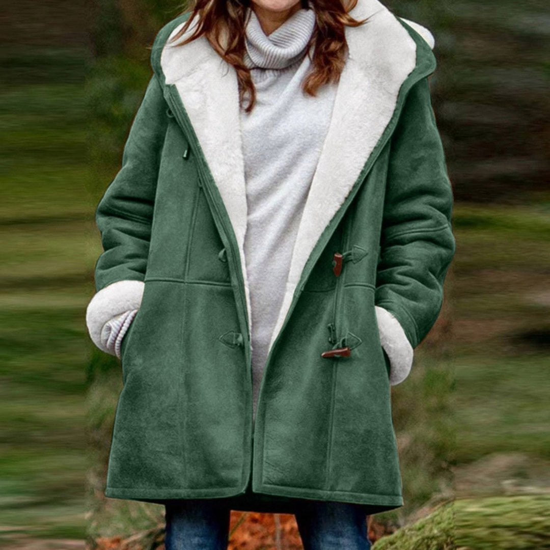 Ava | Women's Hooded Sherpa-Lined Suede Coat Toggle Fastening