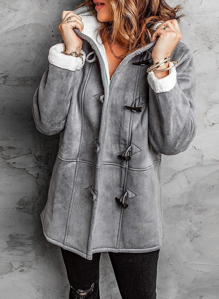 Ava | Women's Hooded Sherpa-Lined Suede Coat Toggle Fastening