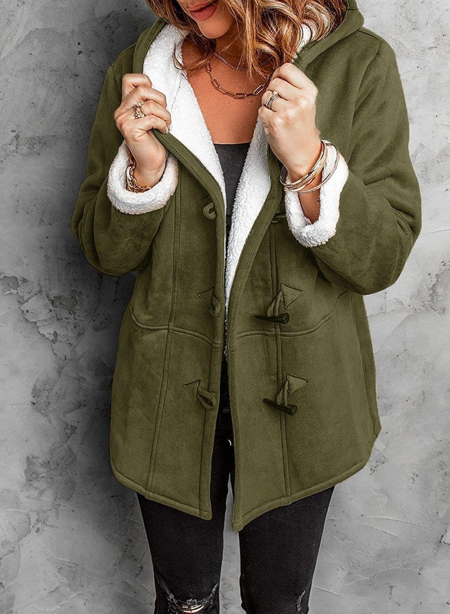 Ava | Women's Hooded Sherpa-Lined Suede Coat Toggle Fastening