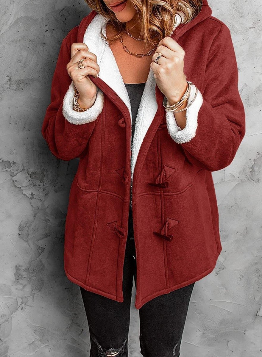 Ava | Women's Hooded Sherpa-Lined Suede Coat Toggle Fastening