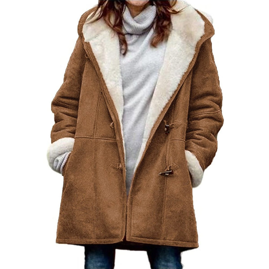 Ava | Women's Hooded Sherpa-Lined Suede Coat Toggle Fastening