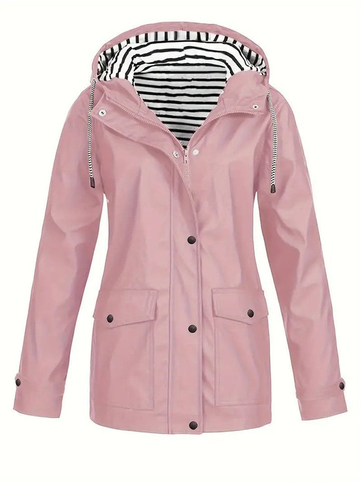 Ella | Women's Hooded Waterproof Striped-Lined Zip-Up Rain Coat
