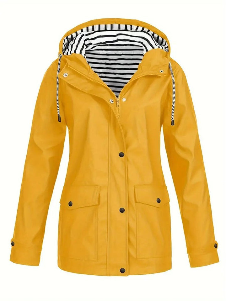 Ella | Women's Hooded Waterproof Striped-Lined Zip-Up Rain Coat