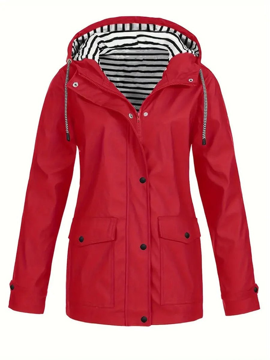Ella | Women's Hooded Waterproof Striped-Lined Zip-Up Rain Coat