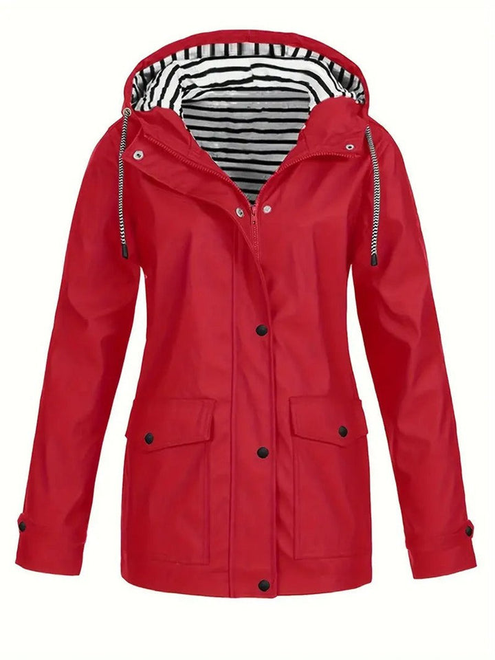 Ella | Women's Hooded Waterproof Striped-Lined Zip-Up Rain Coat