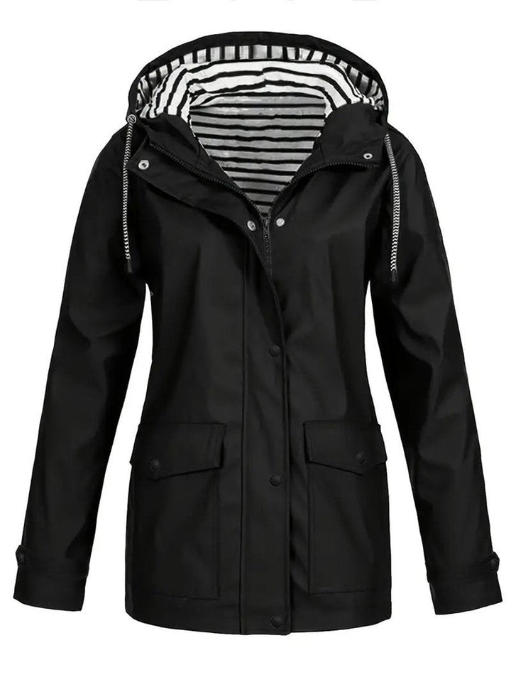 Ella | Women's Hooded Waterproof Striped-Lined Zip-Up Rain Coat