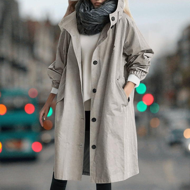 Sophie | Women's Hooded Waterproof Trench Coat Button-Front Longline