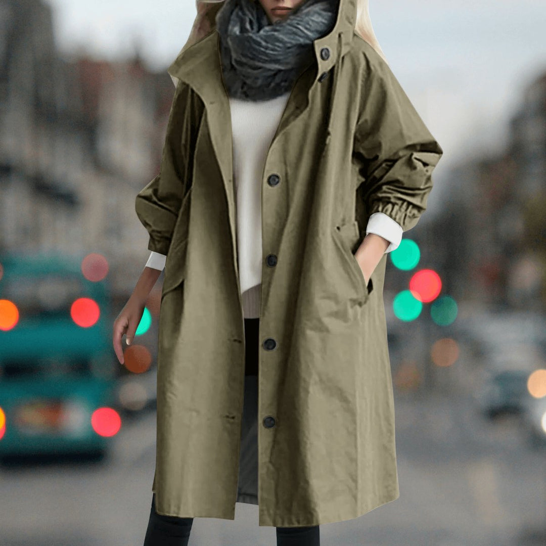 Sophie | Women's Hooded Waterproof Trench Coat Button-Front Longline
