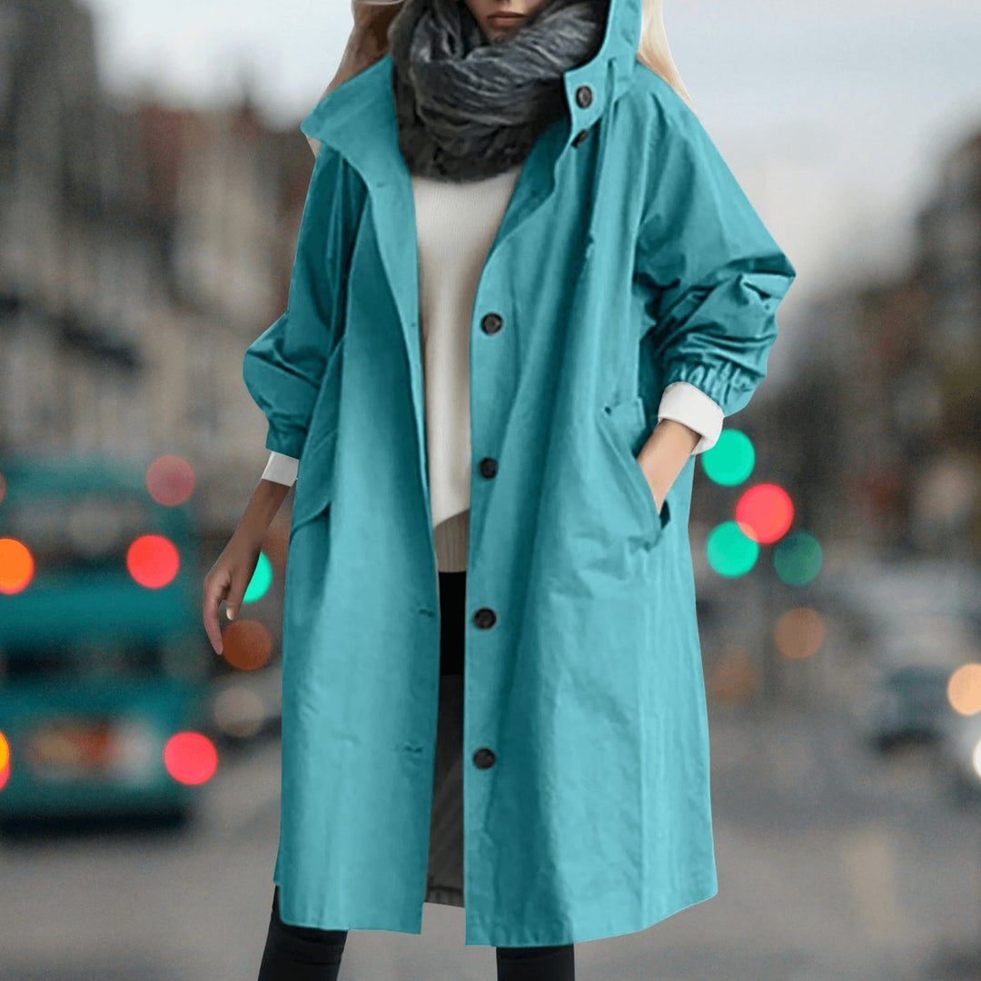 Sophie | Women's Hooded Waterproof Trench Coat Button-Front Longline
