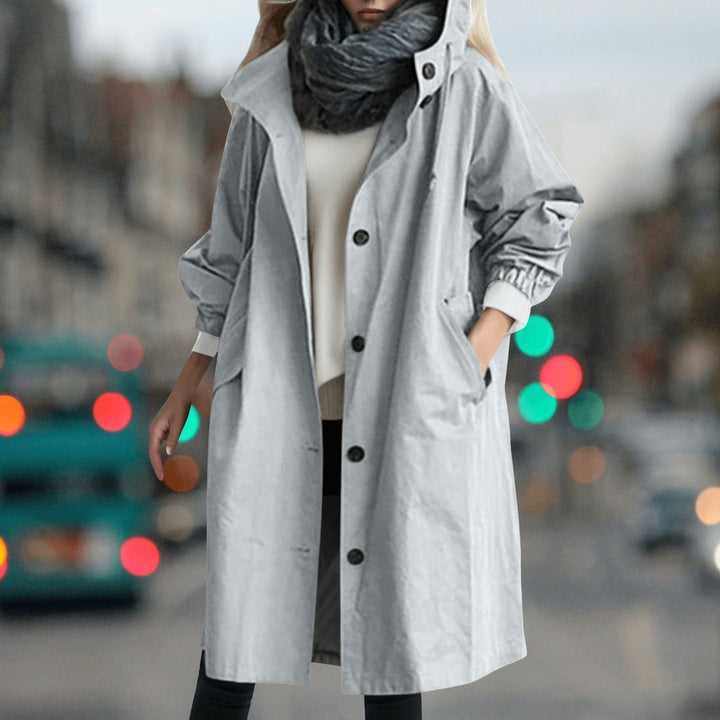 Sophie | Women's Hooded Waterproof Trench Coat Button-Front Longline