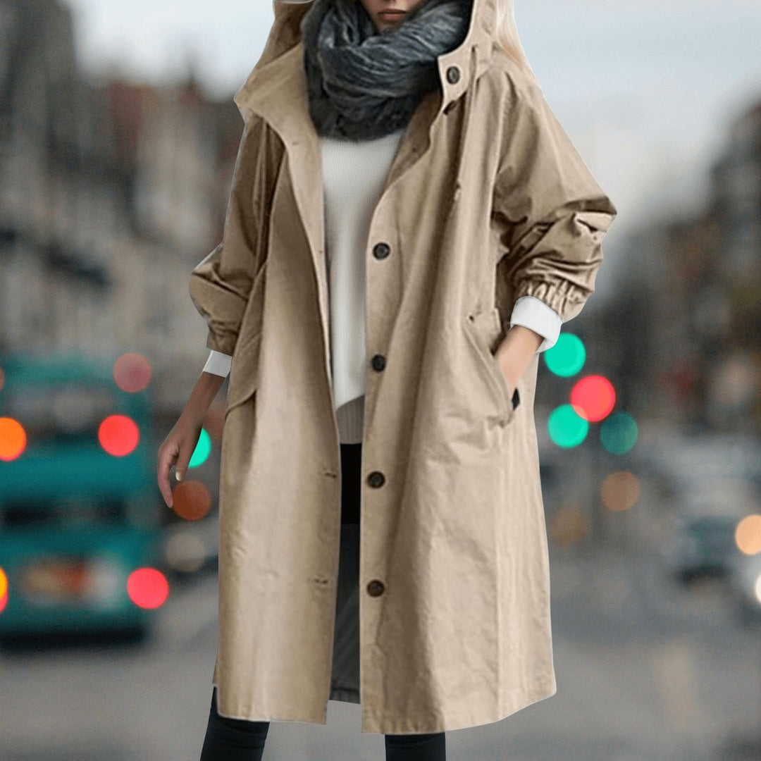 Sophie | Women's Hooded Waterproof Trench Coat Button-Front Longline