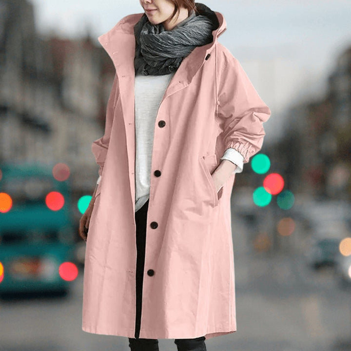 Sophie | Women's Hooded Waterproof Trench Coat Button-Front Longline