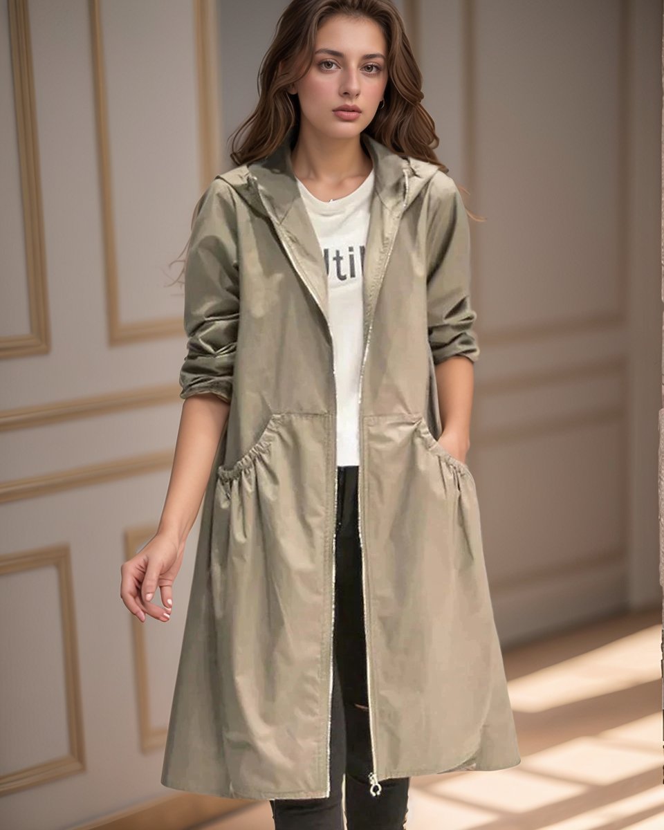 Ava | Women's Hooded Waterproof Trench Coat Knee-Length Relaxed Fit