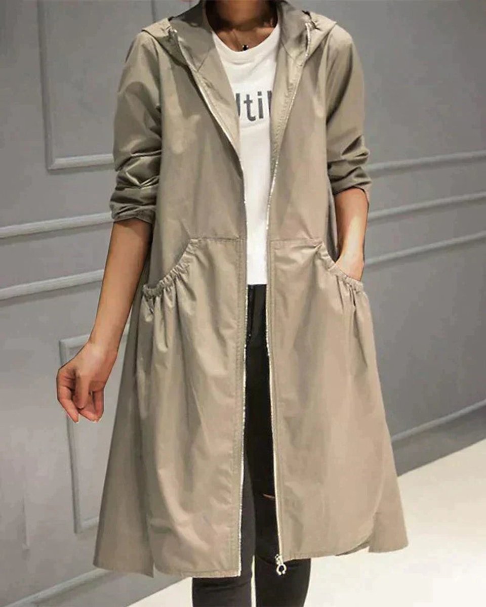 Ava | Women's Hooded Waterproof Trench Coat Knee-Length Relaxed Fit