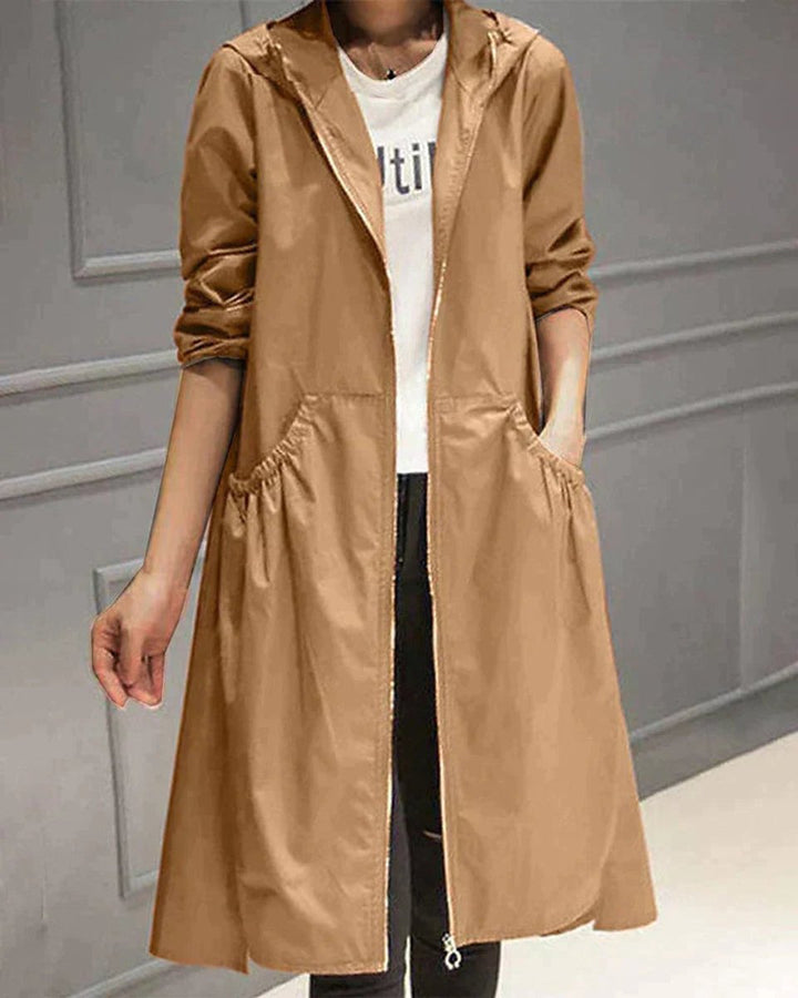 Ava | Women's Hooded Waterproof Trench Coat Knee-Length Relaxed Fit