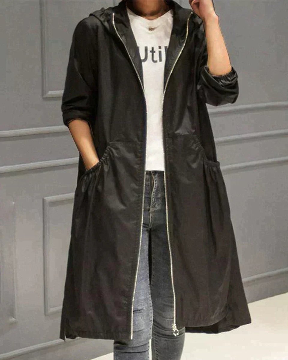 Ava | Women's Hooded Waterproof Trench Coat Knee-Length Relaxed Fit