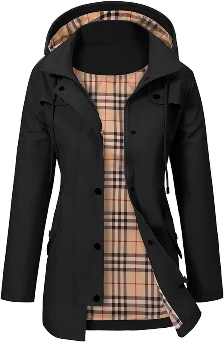Freya | Women's Hooded Waterproof Trench Coat Tartan-Lined Parka