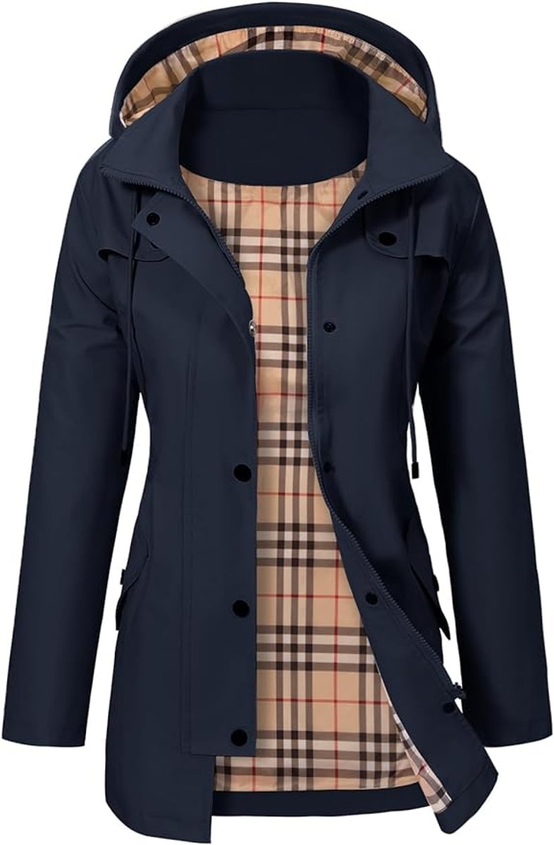 Freya | Women's Hooded Waterproof Trench Coat Tartan-Lined Parka