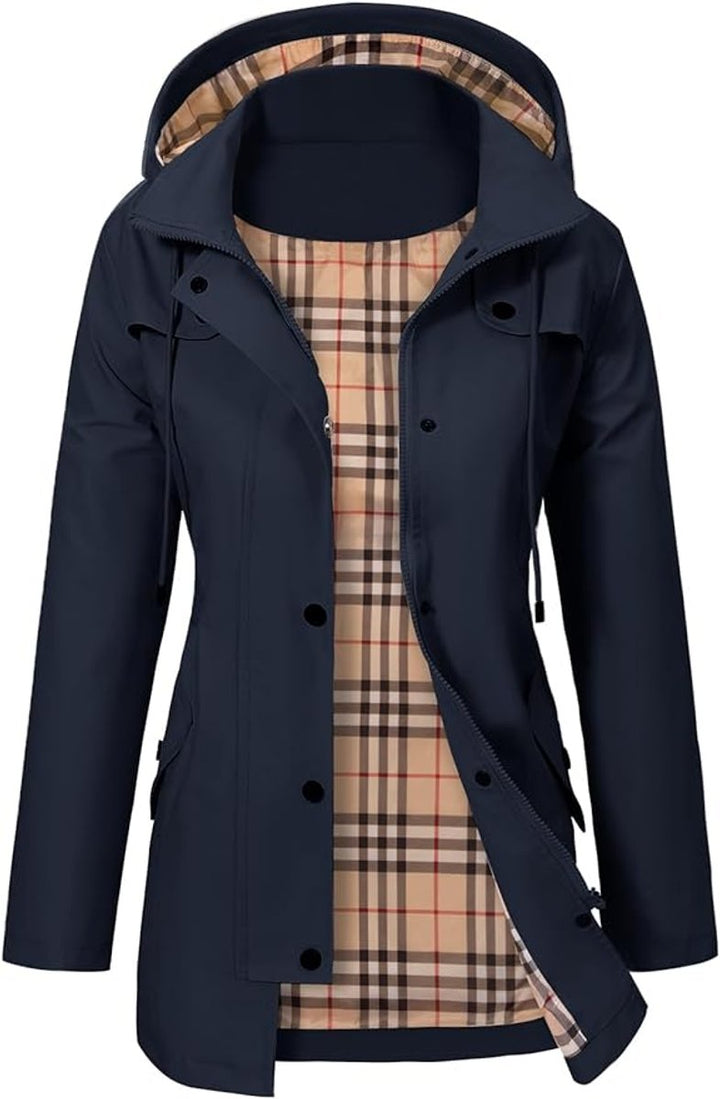 Freya | Women's Hooded Waterproof Trench Coat Tartan-Lined Parka