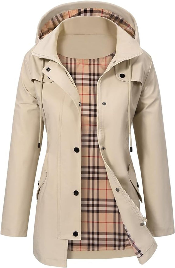 Freya | Women's Hooded Waterproof Trench Coat Tartan-Lined Parka