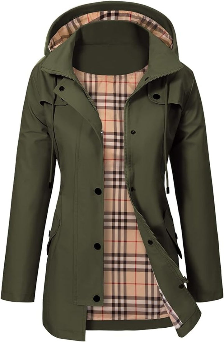 Freya | Women's Hooded Waterproof Trench Coat Tartan-Lined Parka