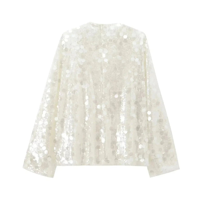 Mia | Women's Ivory Sequin Long-Sleeve V-Neck Wrap Blouse