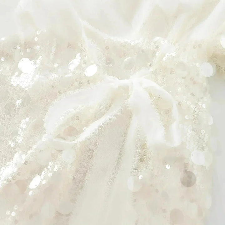 Mia | Women's Ivory Sequin Long-Sleeve V-Neck Wrap Blouse