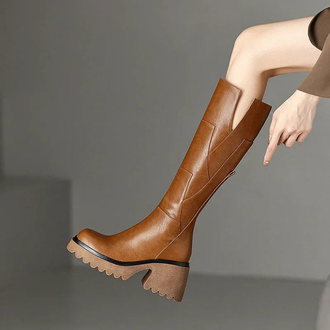 Grace | Women's Knee-High Block-Heel Leather-Look Zip-Up Boots