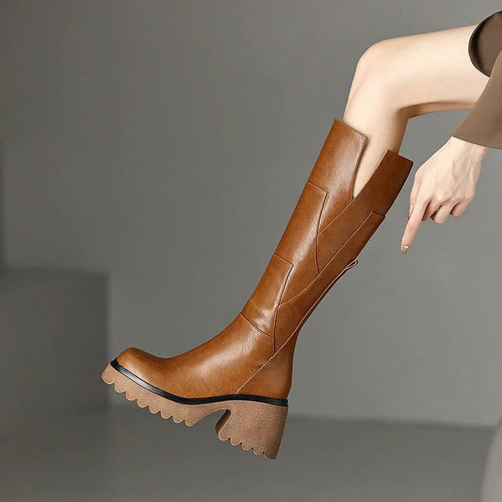 Grace | Women's Knee-High Block-Heel Leather-Look Zip-Up Boots