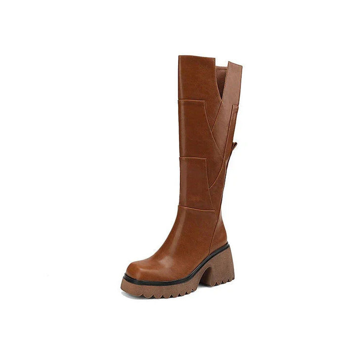 Grace | Women's Knee-High Block-Heel Leather-Look Zip-Up Boots