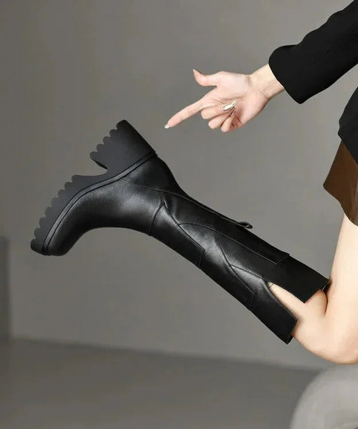 Grace | Women's Knee-High Block-Heel Leather-Look Zip-Up Boots
