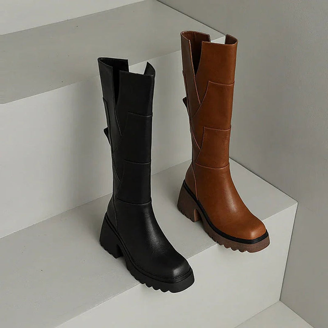 Grace | Women's Knee-High Block-Heel Leather-Look Zip-Up Boots
