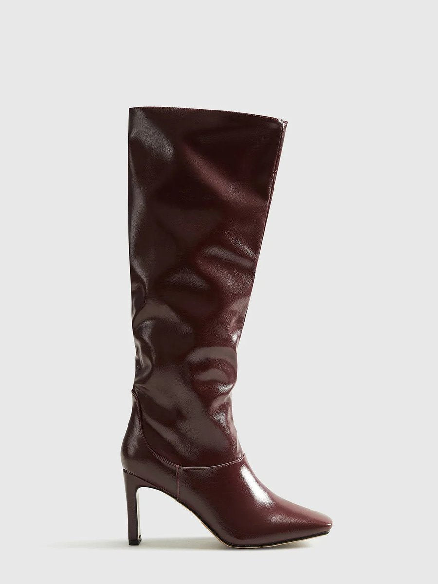 Evelyn | Women's Knee-High Heeled Leather-Look Square-Toe Boots