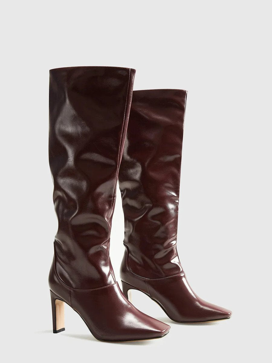 Evelyn | Women's Knee-High Heeled Leather-Look Square-Toe Boots