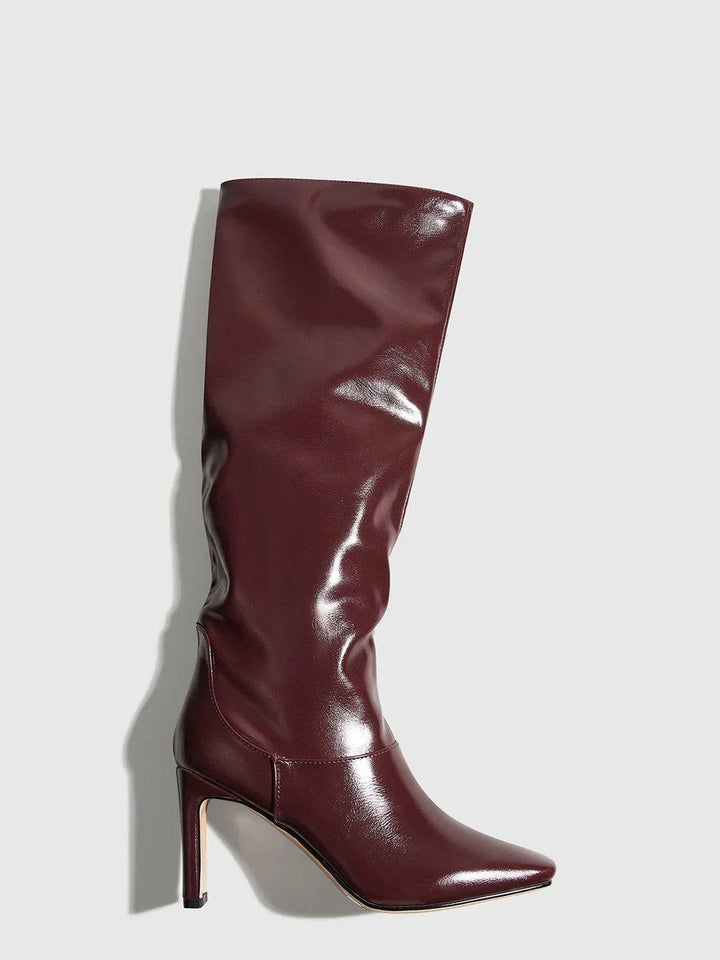 Evelyn | Women's Knee-High Heeled Leather-Look Square-Toe Boots