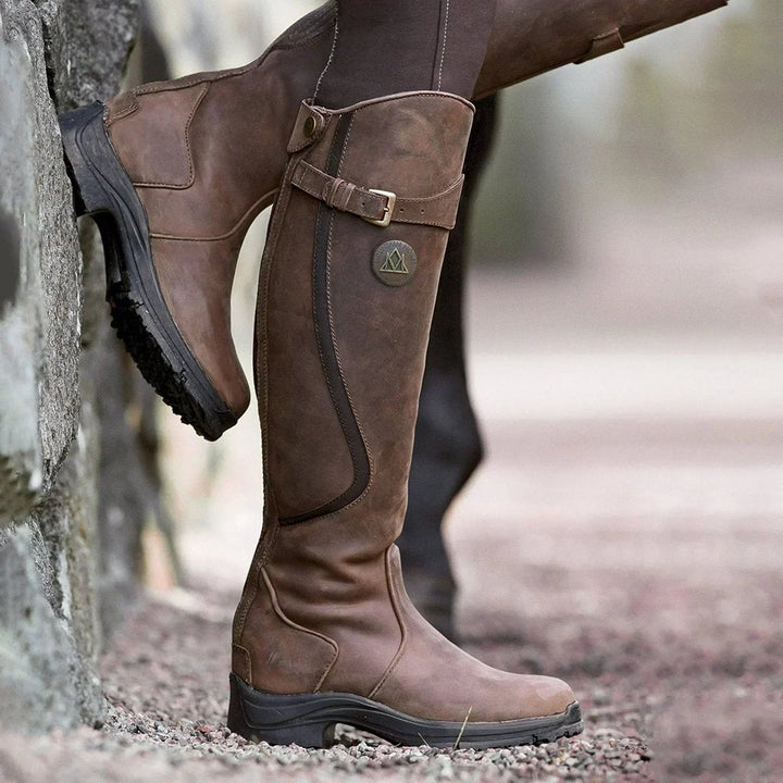 Evelyn | Women's Knee-High Leather-Look Block-Heel Riding Boots Gold Buckle