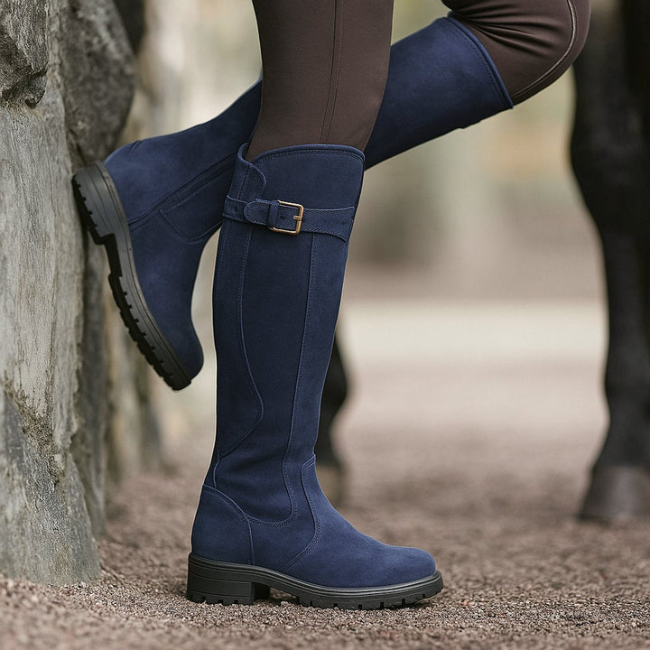Evelyn | Women's Knee-High Leather-Look Block-Heel Riding Boots Gold Buckle