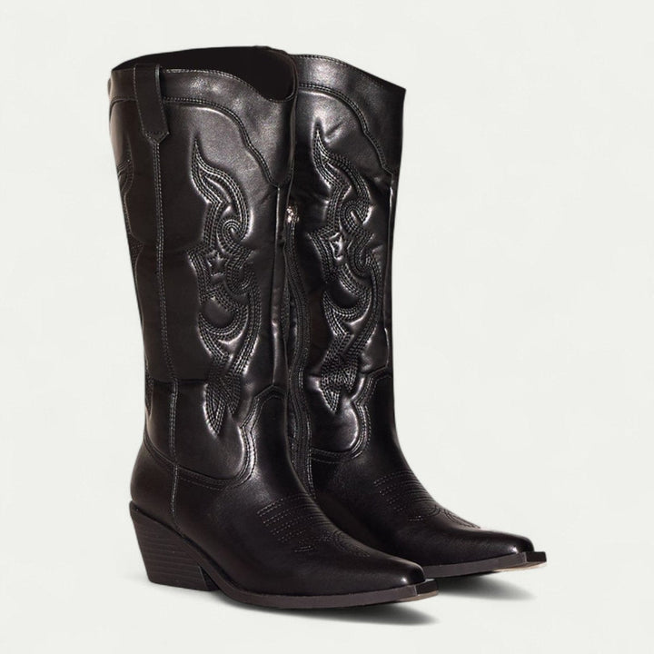 Ivy | Women's Knee-High Leather Western Cowboy Heeled Boots Pointed Toe