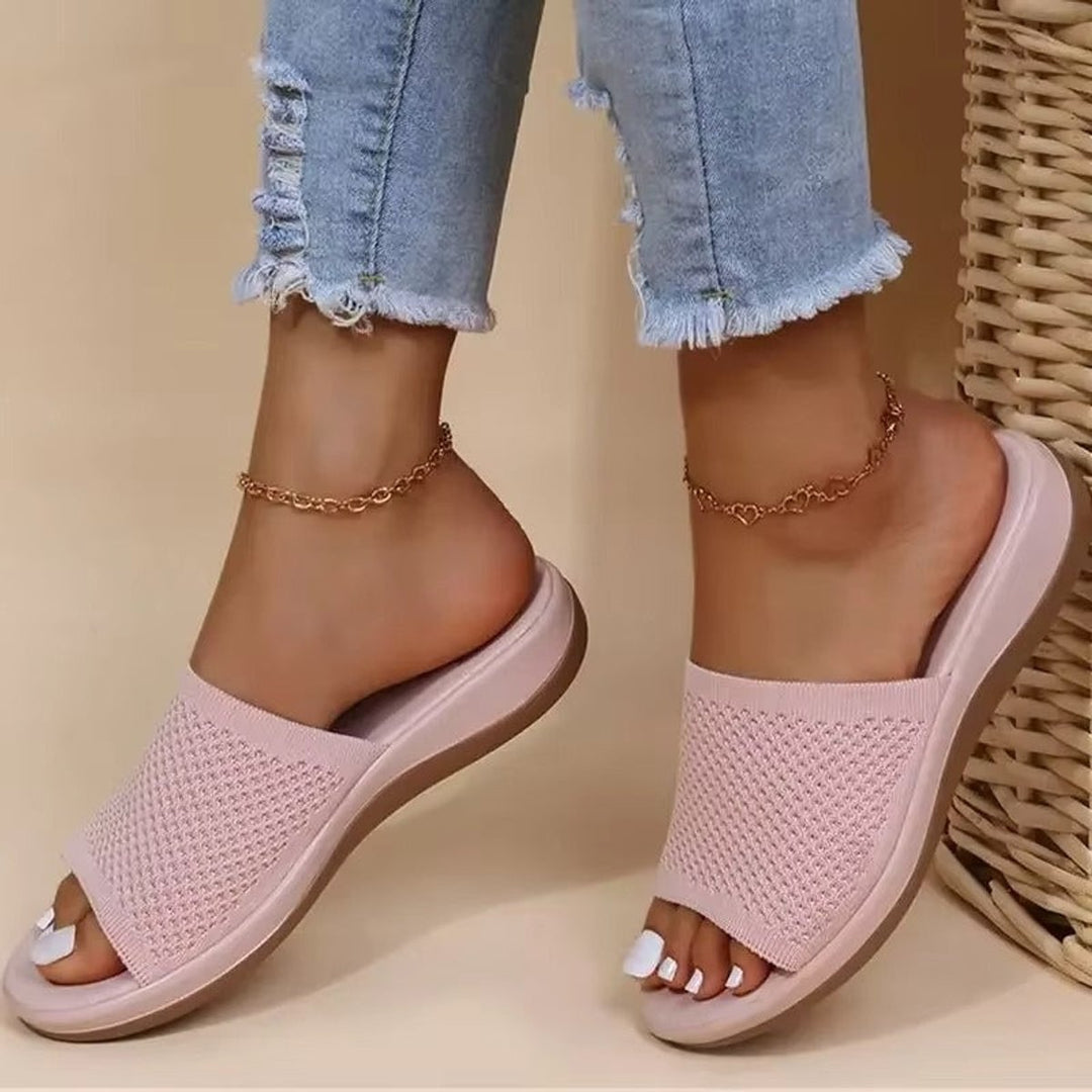 Emily | Women's Knit Open-Toe Slip-On Flat Mule Slippers