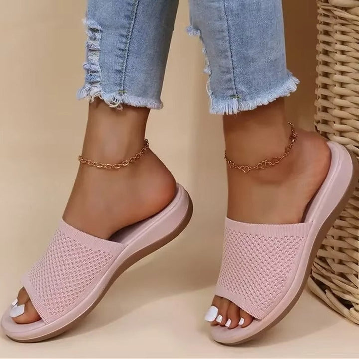 Emily | Women's Knit Open-Toe Slip-On Flat Mule Slippers