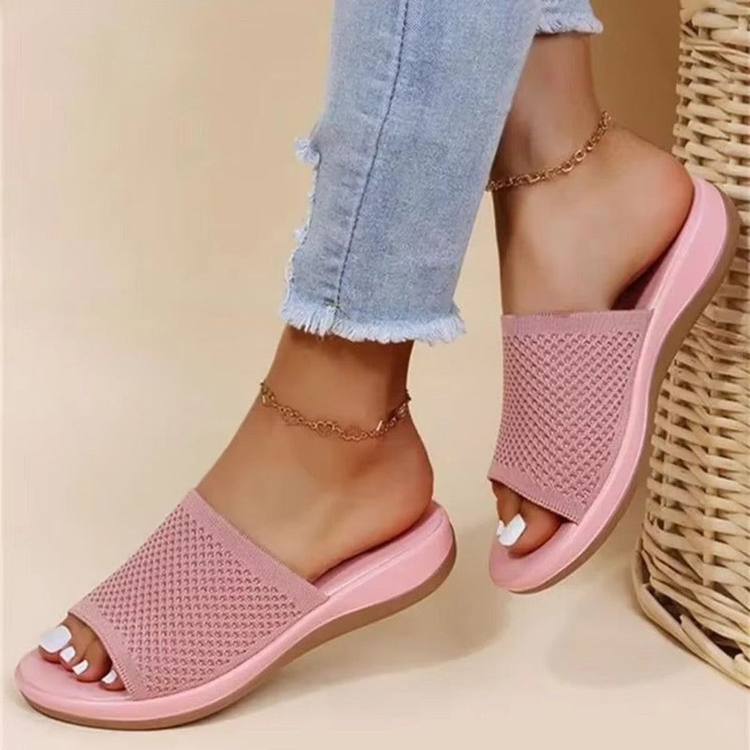 Emily | Women's Knit Open-Toe Slip-On Flat Mule Slippers