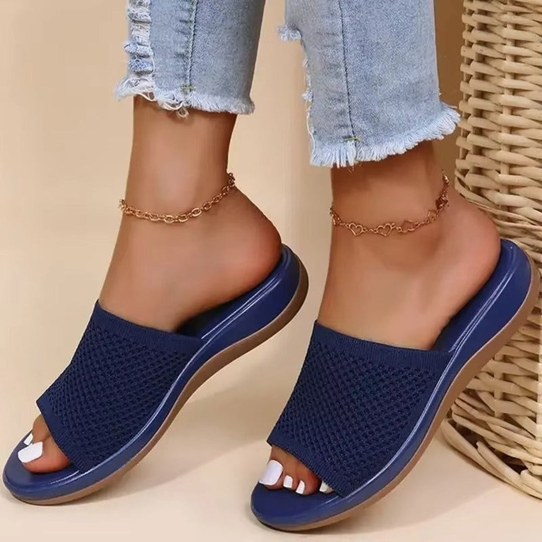 Emily | Women's Knit Open-Toe Slip-On Flat Mule Slippers