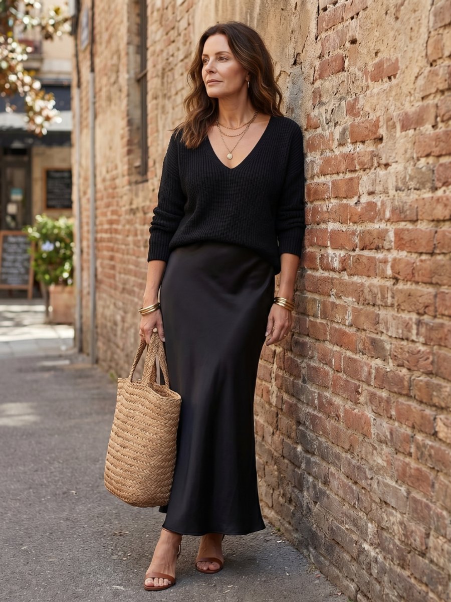 Scarlett | Women's Knitted Jumper & Satin Midi Skirt Two-Piece Set