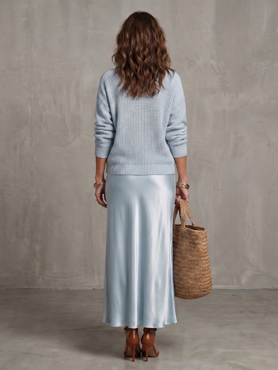 Scarlett | Women's Knitted Jumper & Satin Midi Skirt Two-Piece Set